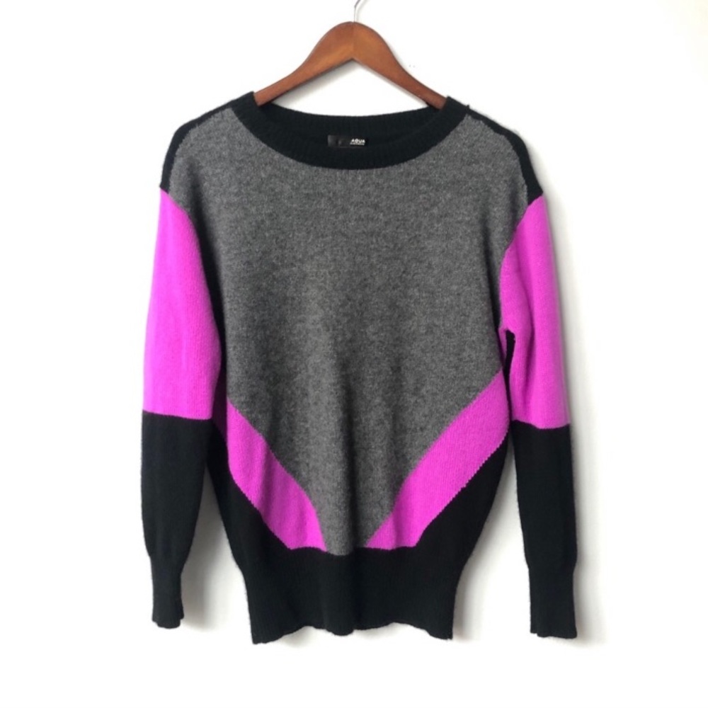 Aqua Gray and Pink Crew Neck Sweater